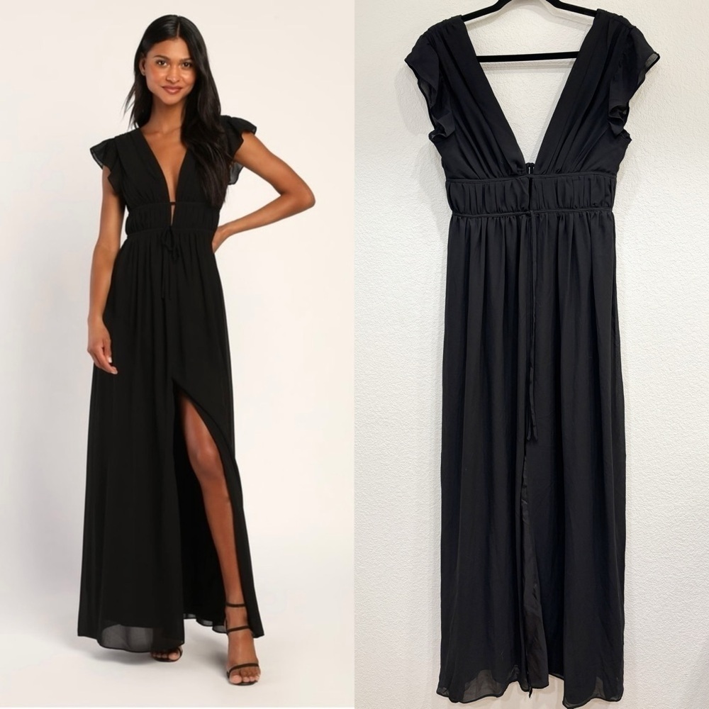 Size‎ M Lulus I'm All Yours Black Ruffled Maxi Dress
